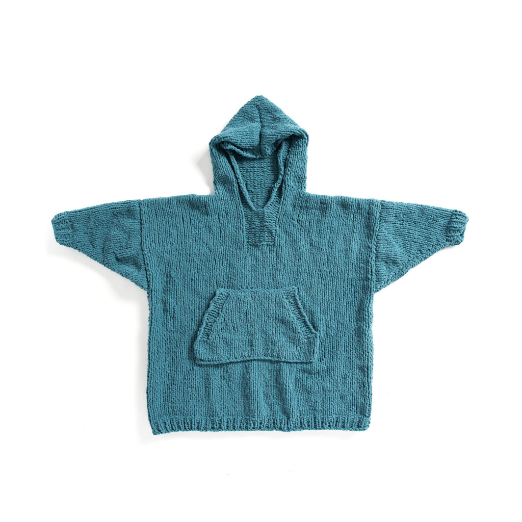 Bernat Lounge Around Knit Blanket Hoodie Free Downloadable Pattern