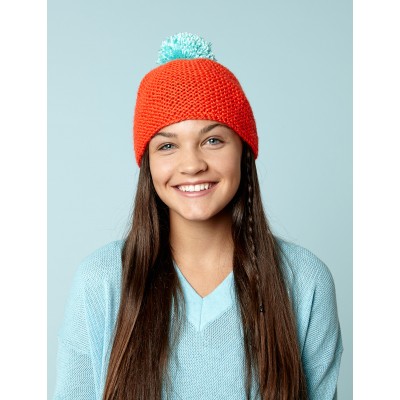 Caron - Beanie With Bright Pompom - Free Downloadable Pattern