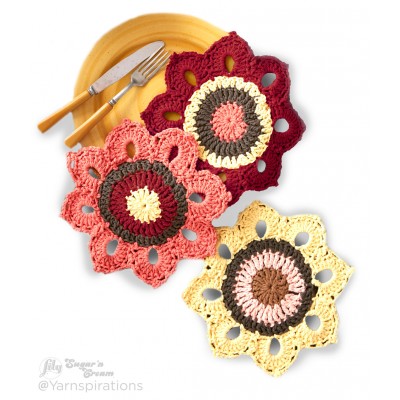 Lily Sugar 'n Cream - Woodsy Sunflower Crochet Dishcloth - Free Downloadable Pattern